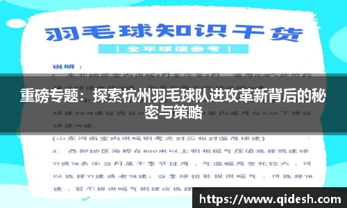 重磅专题：探索杭州羽毛球队进攻革新背后的秘密与策略